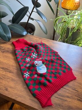 Red & Green Checkered Holiday Dog Sweater with Snowman KYEESE Wear L